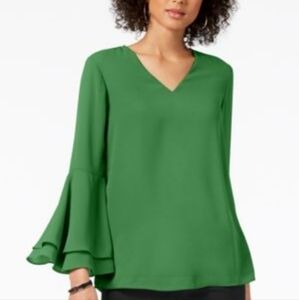 Alfani Women's Emerald Green Flounce Sleeve Blouse Size 18 Nwot